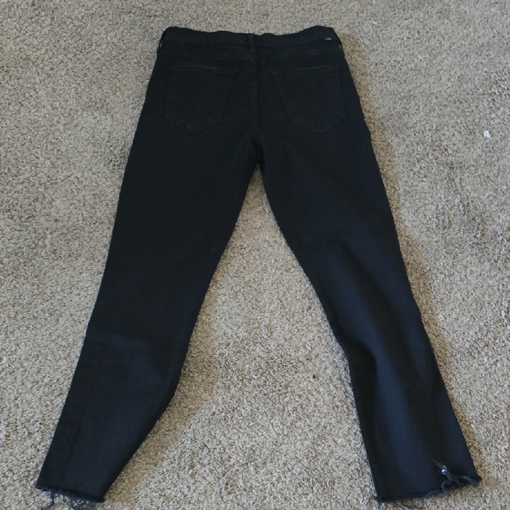 MOTHER Black Straight Leg Jeans with Gold Sequin Side Stripes - Picture 4 of 5